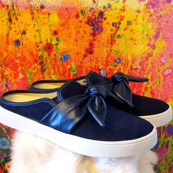 Womens Spenco Orthotic Mules Barbados Suede Bow Navy Blue - Picture 4 of 9